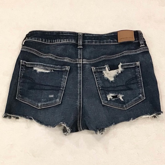 American Eagle 8 Hi-Rise Shortie Denim Shorts Women's Distressed Floral Pockets - Picture 4 of 10